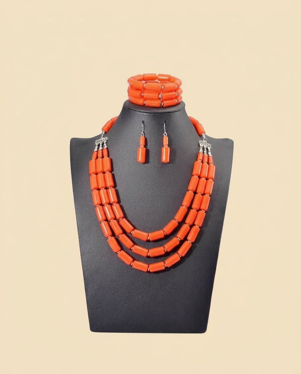 Nigerian Wedding Beads - Colorful Bridal Set in Coral