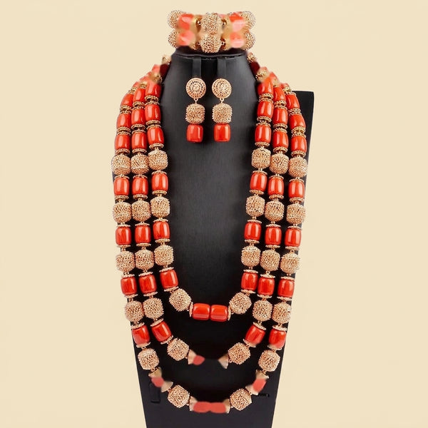 Traditional Nigerian Coral Beads - Grand Bridal in Coral 3