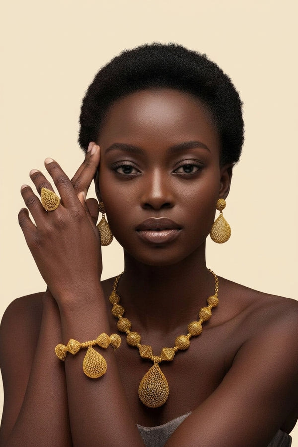 African Gold Bead Jewelry - Grand Wedding Set - view 2