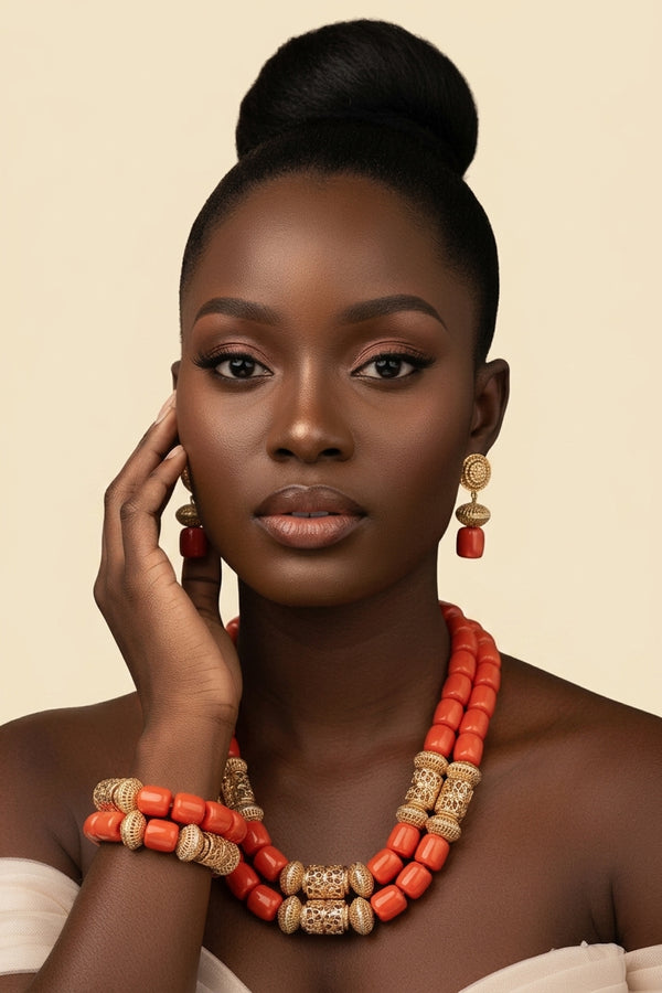 Golden Nigerian Coral Beads - Statement Bridal in Coral 1