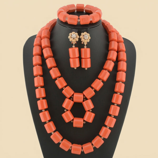 Nigerian Resin Coral Beads - Modern Bridal in Coral 1