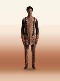 African Paisley Print Men's Kaftan Set - 2-Piece Top & Trousers