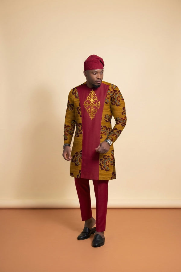 Men's Long-Sleeve Smart Set - Burgundy & Navy in Burgundy