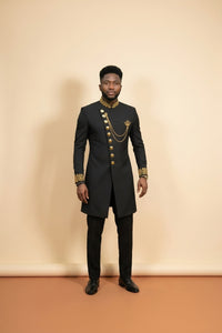 African Batik Print Suit - Men's Wedding 2-Piece in Black