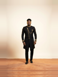 African Batik Print Suit - Men's Wedding 2-Piece in Black