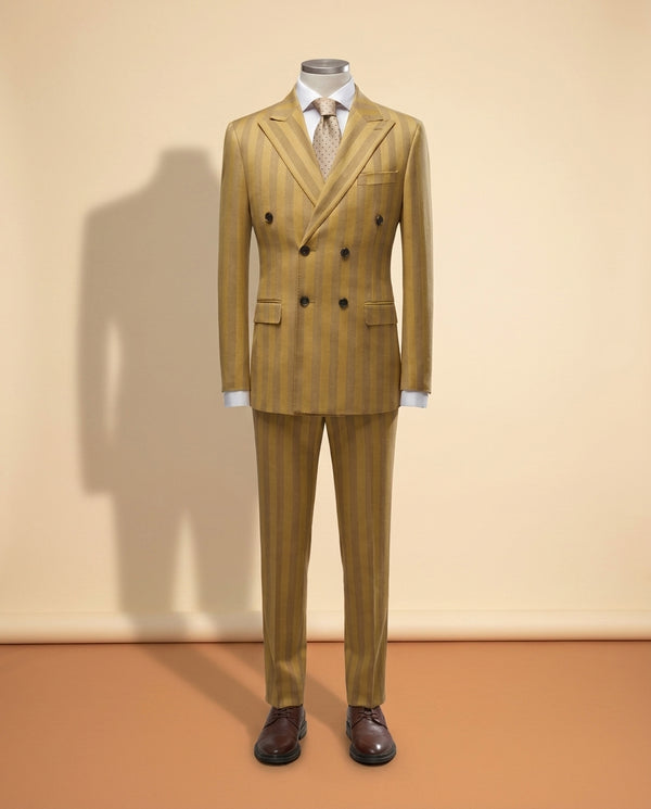 Gold Jacquard 2-Piece Suit - Men's Double Breasted - view 2