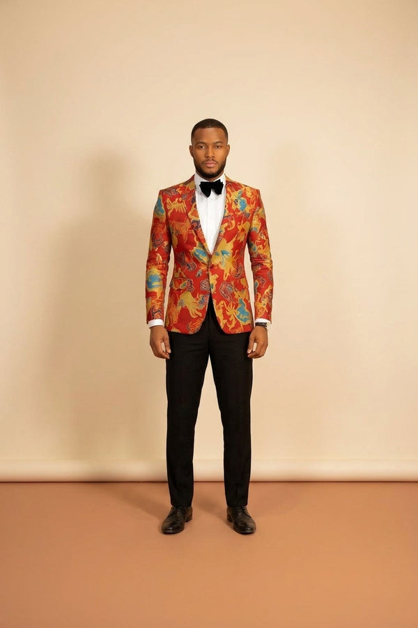 Red Printed Blazer - Men's Slim-Fit Statement - view 2