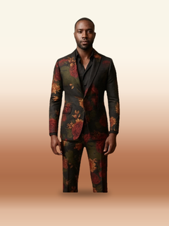Black Jacquard 2-Piece Suit - Men's Slim Double