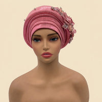 Floral Bouquet Auto Gele - Pre-Tied African Headwrap in Pink II