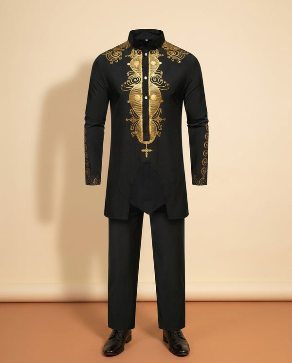 Gold-Embroidered Dashiki Set - Black - view 2