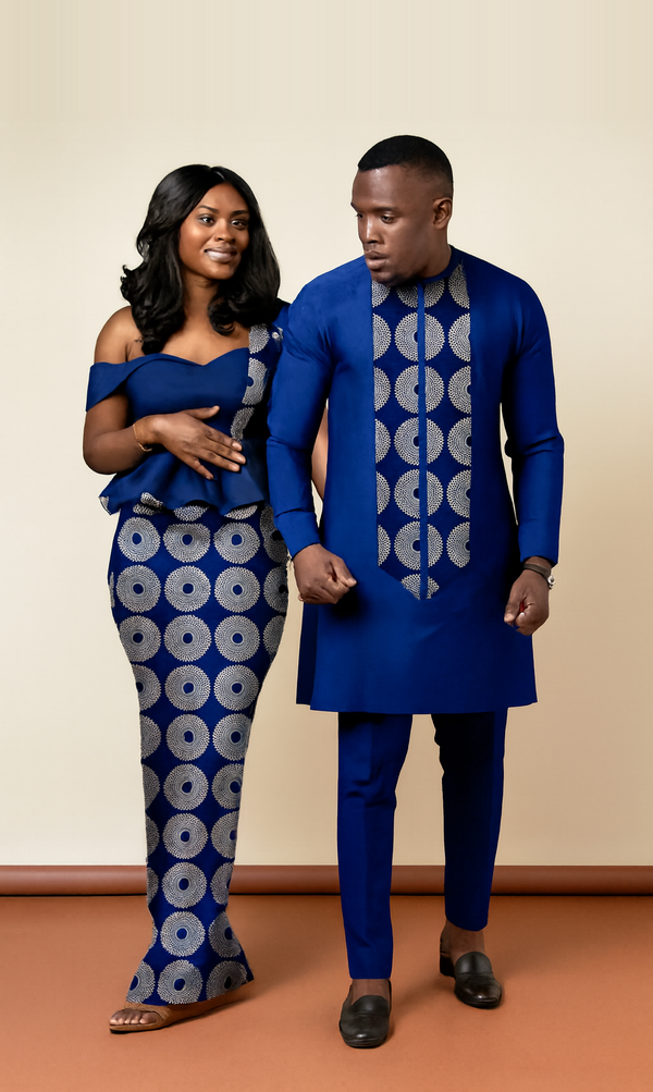 His & Hers Ankara Gown and Shirt Set