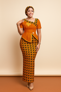 Ankara Peplum Top & Skirt Set with Headwrap