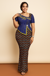 Ankara Peplum Top & Skirt Set with Headwrap