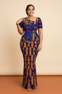 Ankara Peplum Top & Skirt Set with Headwrap
