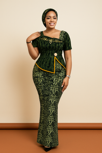 Ankara Peplum Top & Skirt Set with Headwrap