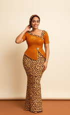 Ankara Peplum Top & Skirt Set with Headwrap