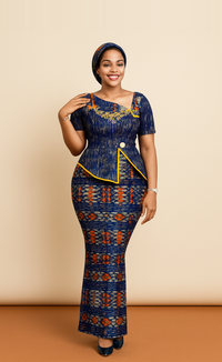 Ankara Peplum Top & Skirt Set with Headwrap