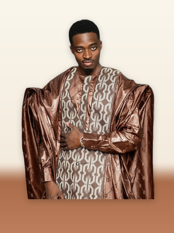 Men's Brown Bazin Agbada – Grand Embroidery