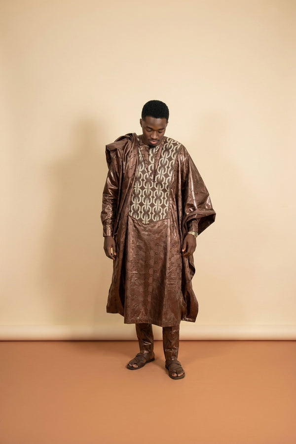 mens brown bazin agbada grand embroidery