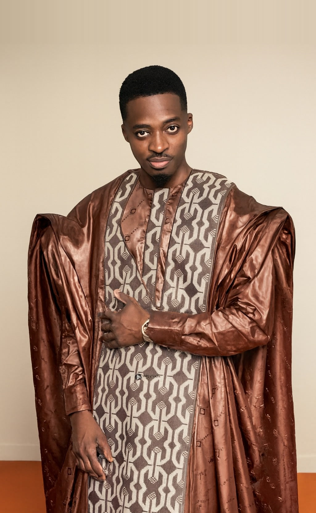 Men's Brown Bazin Agbada – Grand Embroidery