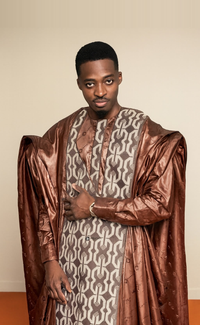 Men's Brown Bazin Agbada – Grand Embroidery