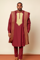 Men's Red Agbada Suit – Embroidered Robe
