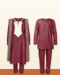 Men's Red Agbada Suit – Embroidered Robe