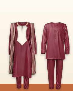Men's Red Agbada Suit – Embroidered Robe