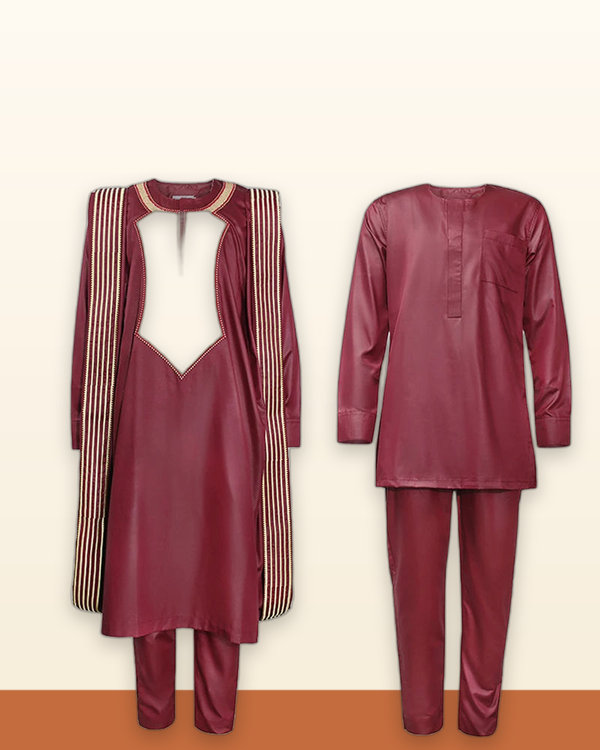 Men's Red Agbada Suit – Embroidered Robe