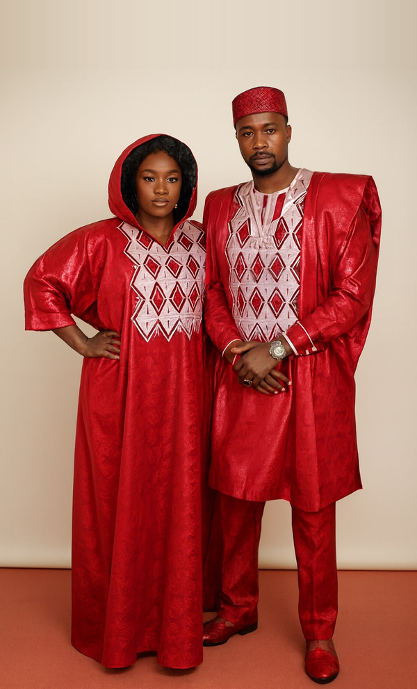 His & Hers Agbada Set – 3-Piece Bazin