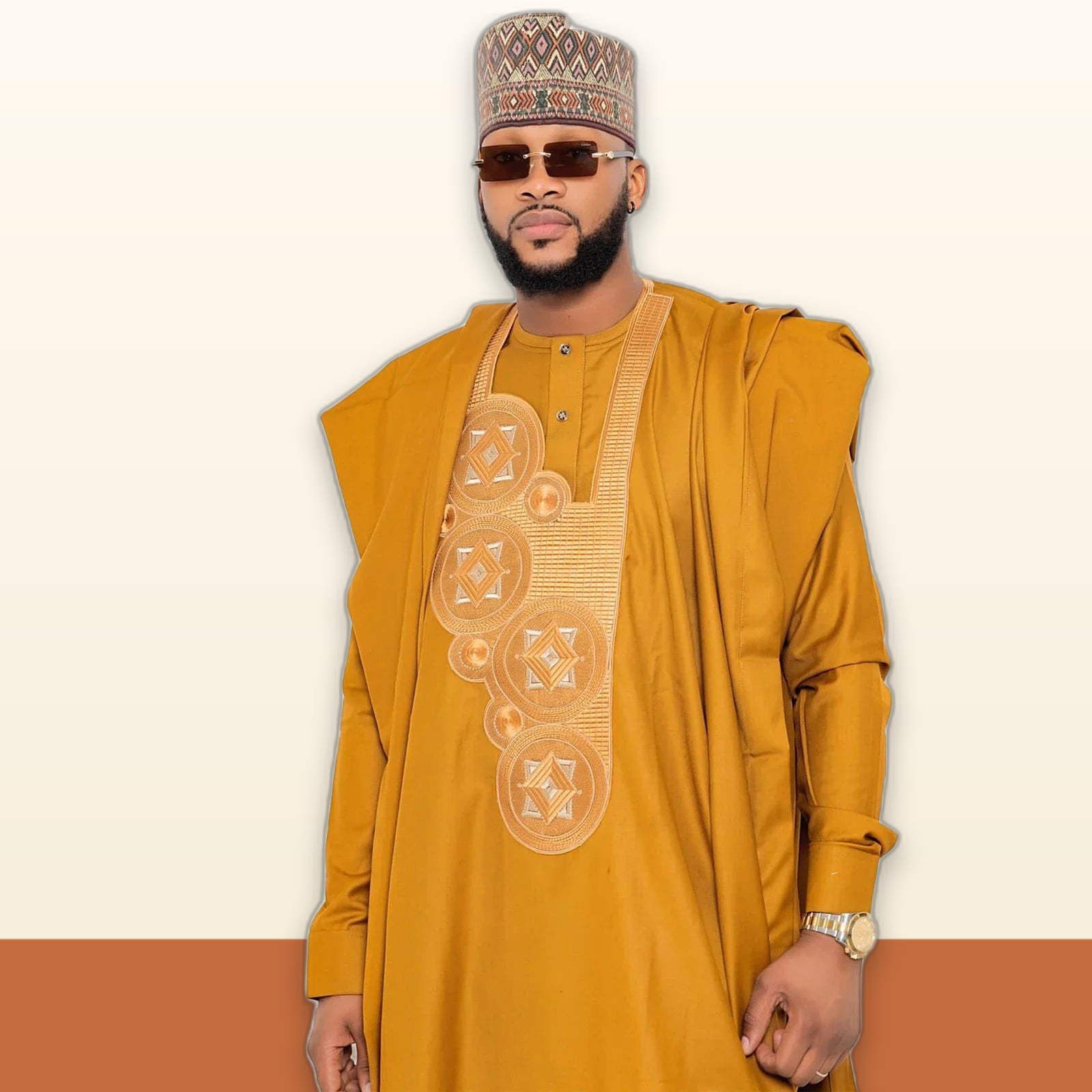 Men's Bazin Kaftan Set – Shoulder Embroidery