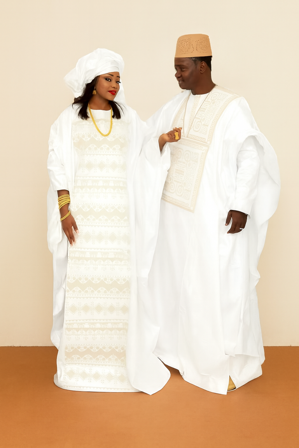 His & Hers White Bazin Set – Wedding Embroidery