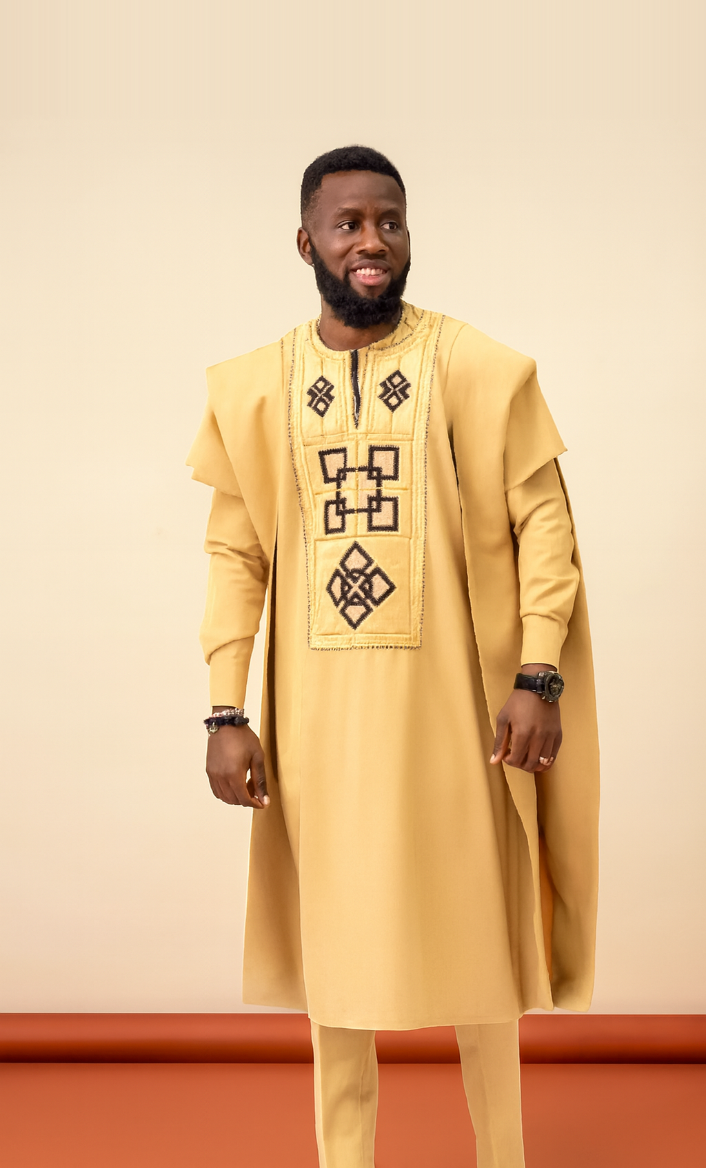 Men's Yellow Embroidered 3-Piece Set