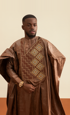 Men's Grand Bazin Agbada – Brown 3-Piece