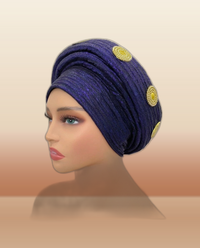 Gold Medallion Auto Gele - Pre-Tied Turban Headwrap in Purple II
