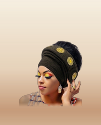 Gold Medallion Auto Gele - Pre-Tied Turban Headwrap