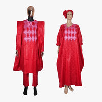 His & Hers Agbada Set – 3-Piece Bazin