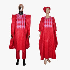 His & Hers Agbada Set – 3-Piece Bazin