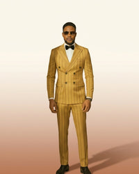 Gold Jacquard 2-Piece Suit - Men's Double Breasted