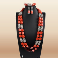 Nigerian Coral Bead Necklace Set - Classic Bridal in Coral 4