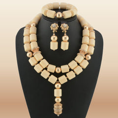 African Bead Jewelry Set - Statement Accessory in Ivory 2
