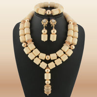 Dubai African Bead Jewelry Set - Gold Wedding in Ivory 2