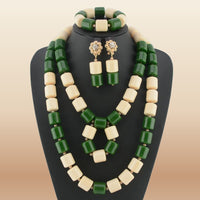 Nigerian Resin Coral Beads - Modern Bridal in Green