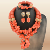 Red Coral Bead Jewelry Set - African Wedding Style in Coral 6