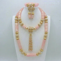African Heritage Bead Jewelry - Gold Statement Set in Pink