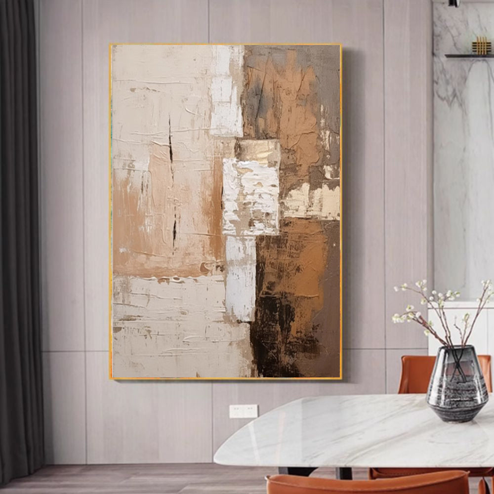 Large Abstract Handmade Painting Brown Textured Wall Art Minimalist Wabi-sabi Modern Home Living Room Decor