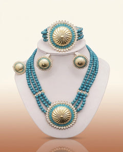 Colorful African Bead Jewelry - Bold Statement Set in Teal