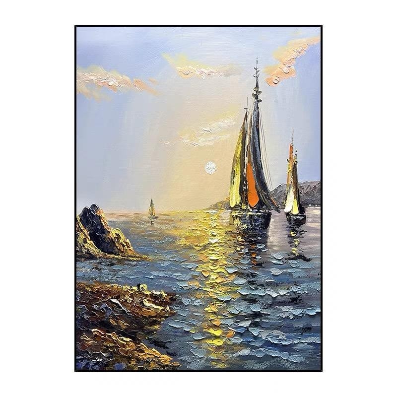Sea Boat Handmade Painting Artwork Oil Paintings Living Room Canvas