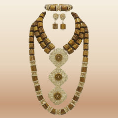 African Heritage Bead Jewelry - Gold Statement Set in Brown