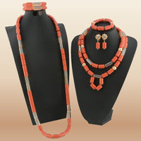 Red Coral Bead Jewelry Set - African Wedding Style in Coral 4